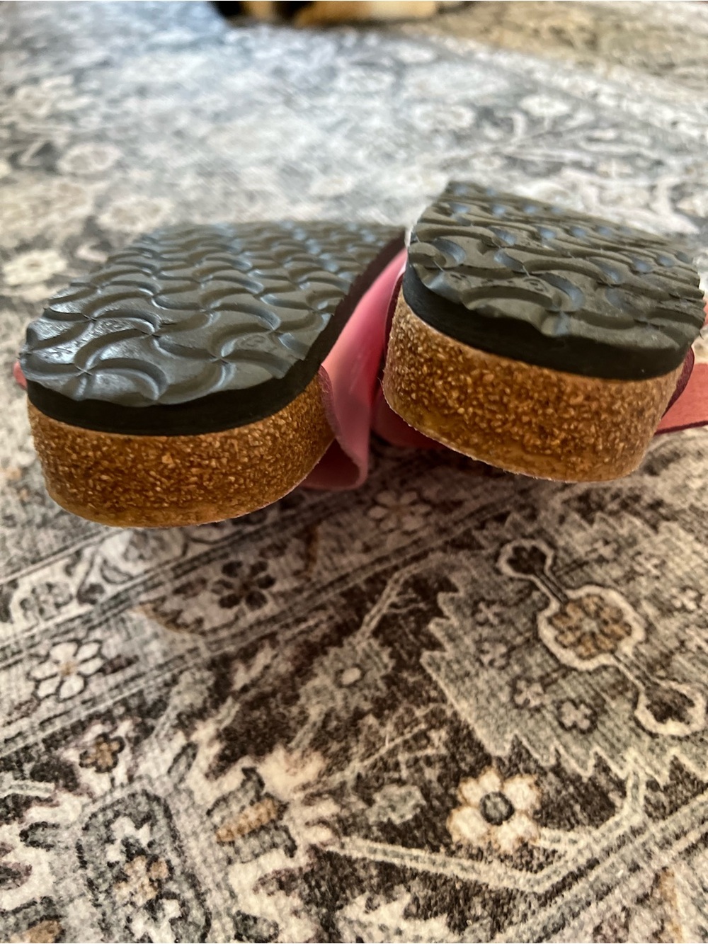 Birkenstock Pink Double-Buckle Slide Sandals with Gold Buckles - Picture 2 of 5